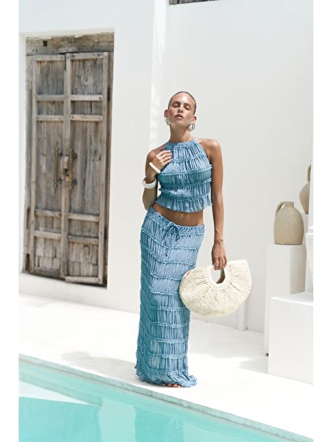 Bohemai Sofi Transparan Mavi Crop Etek Takım - S000389440-17234