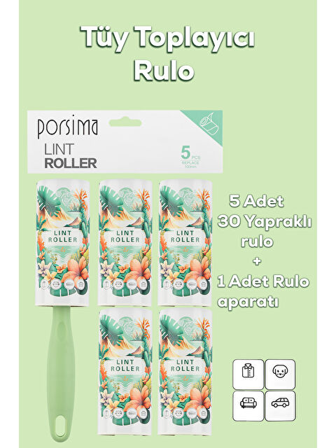 Porsima 3107 Kedi Köpek Tüy Toplayıcı Rulo + 4 Adet Yedek Rulo Yeşil - S000385008-29488