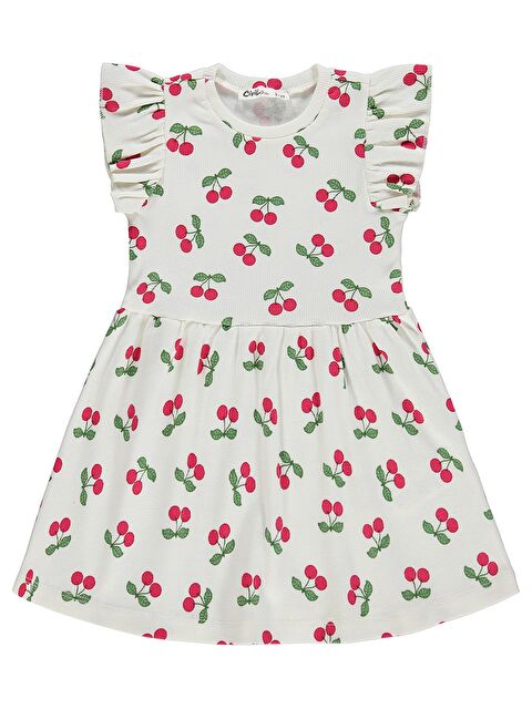 Civil Girls Kiraz Desenli 2-5 Yaş Elbise - Ekru