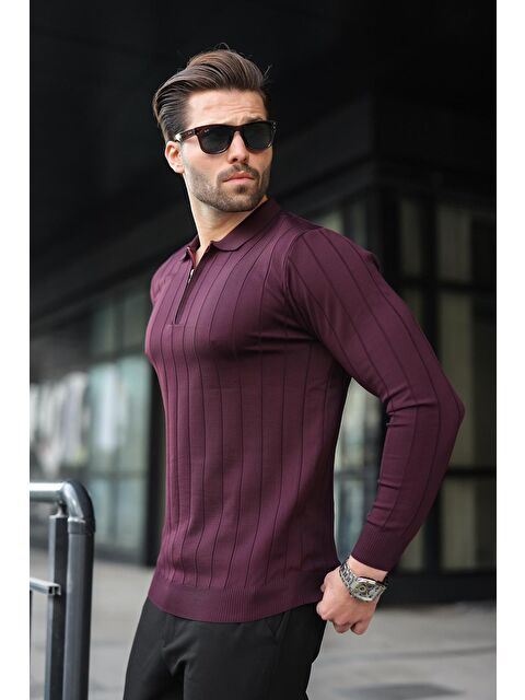 Madmext Bordo Polo Yaka Fermuarlı Örme Kazak - S000244242-19951