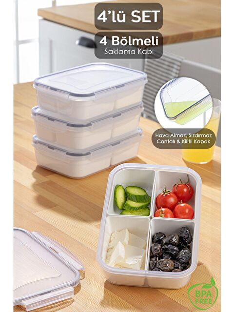 Meleni Home 4'lü 4 Bölmeli Kapaklı Dikdörtgen Saklama Kabı - S000238432-26865