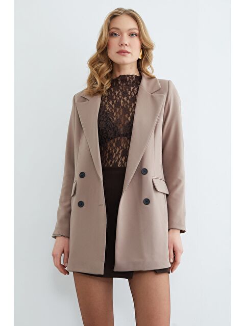 Fullamoda Kemerli Kruvaze Yaka Düğmeli Ceket - S000520664-26429