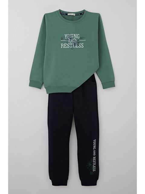 Breeze Erkek Çocuk Eşofman Takımı Yazı Baskılı Petrol Yeşili (4-8 Yaş) - S000501808-20017