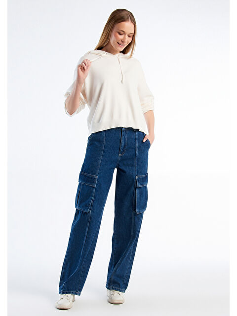 United Colors Of Benetton Kadın Krem 100 Pamuk Kapüşonlu Büzgülü Crop Basic Triko Sweatshirt - S000307728-19966