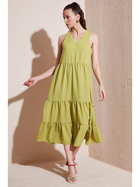 Lela Fit V Yaka Volanlı Midi Elbise 611El011 - S000216881-20074