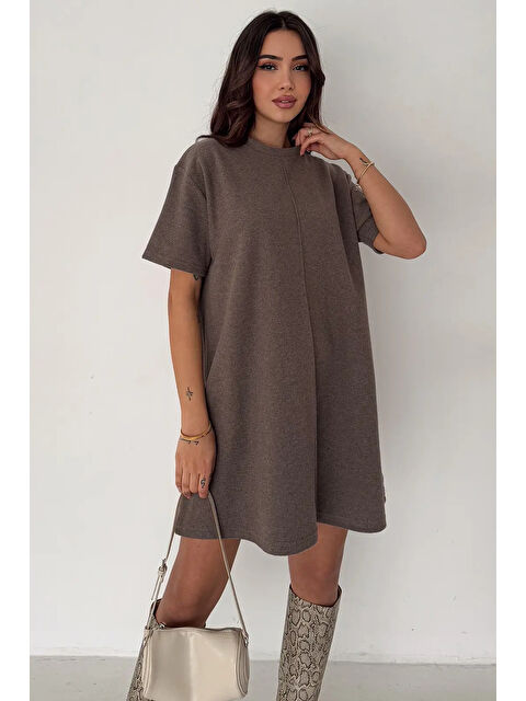 carla10 Kadın Rahat Kesim Soft Kısa Elbise Kahve - S000492605-19413