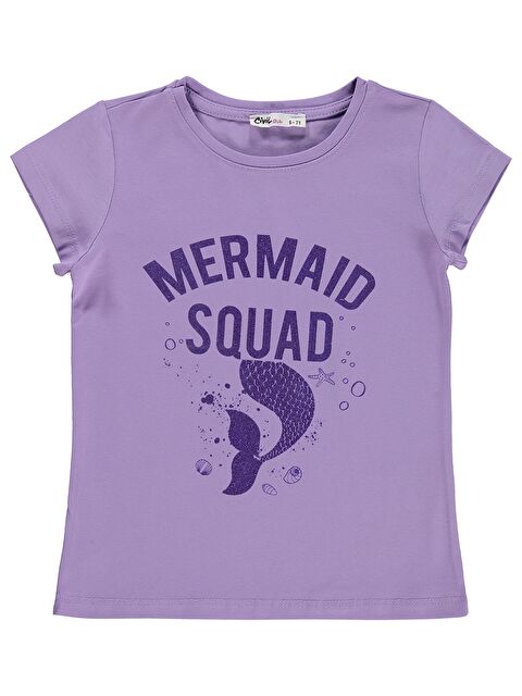 Civil Girls Mermaid Baskılı 6-9 Yaş Tişört - Lila
