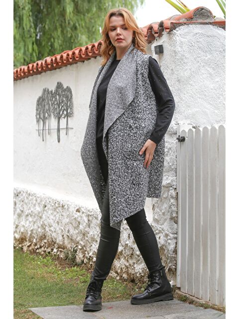 Chiccy İtalyan Gri Şal Yaka Kolsuz Cepli Casual Buklet Dokuma Yelek 90 65 - S000468958-20600