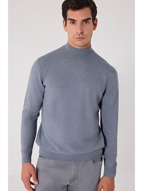 Sabri Özel Gri Regular Fit Yünlü Yarım Balıkçı Yaka Triko Kazak - S000524271-20600