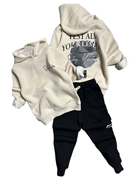 Riccotarz Erkek Çocuk Üzerinde Basketbol Topu Ve Stay Unıted Yazı Baskılı 3 İplik Siyah Eşofman Takım - S000302852-19351