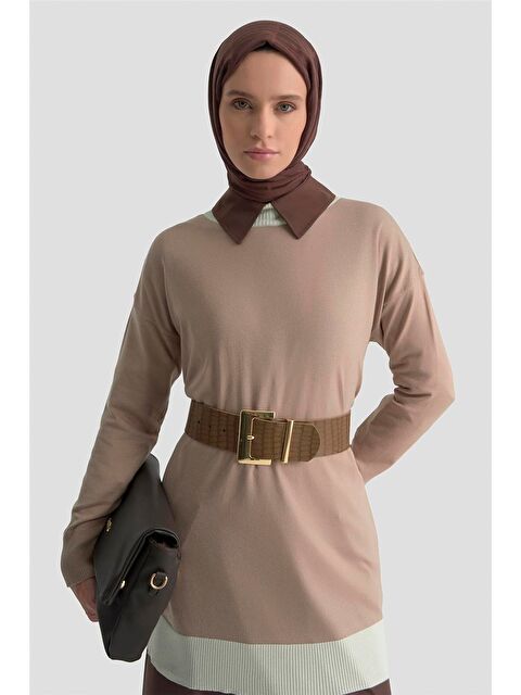 ARMİNE Color Block Triko Tunik 25Kd6018 Vizon - S000481432-26429