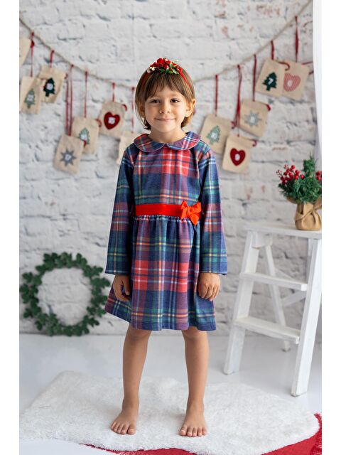 ZEYLAND Kız Çocuk Ekose Desen Yılbaşı Temalı Elbise - S000315078-21164