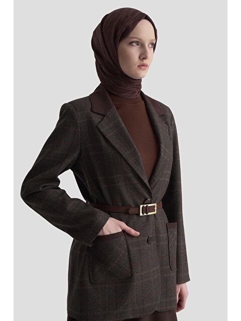 ARMİNE Ekose Desenli Blazer Takım 25Kd1704  Acı Kahve - S000481435-19413