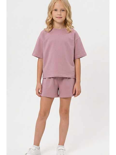 Modanino Kız Çocuk Taş Süslemeli Şortlu Alt-Üst Takım 4-12 Yaş 12561 - S000531740-20028