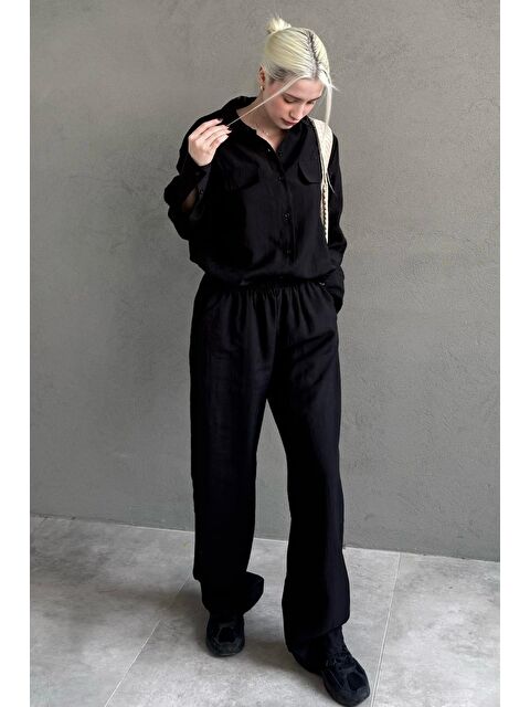 Madmext Siyah Kumaş Düğmeli Kadın Gömlek Takım Mg2621 - S000508420-19351