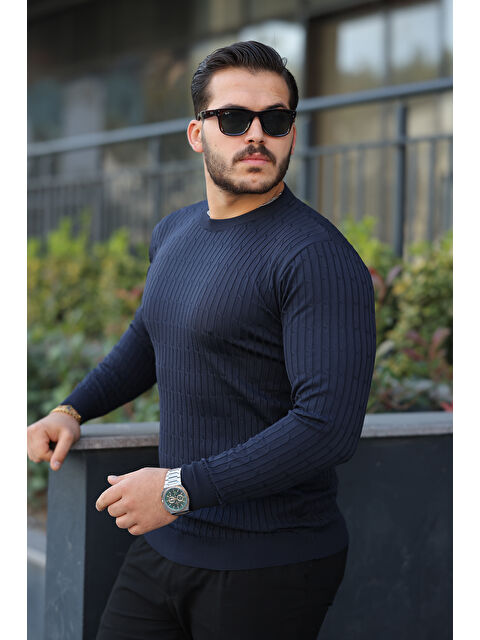 Comstar Erkek Bisiklet Yaka Uzun Kollu Lacivert Triko Kazak