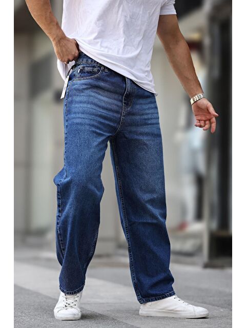 Madmext Koyu Mavi Erkek Yıkamalı Baggy Jean 7216 - S000221853-19393
