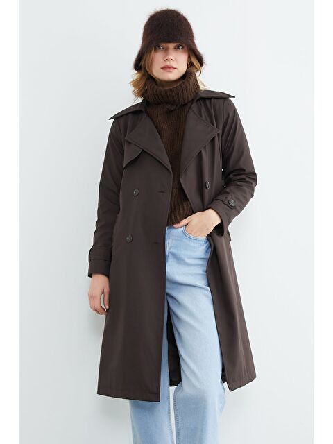 Fullamoda Kuşaklı Kruvaze Yaka Uzun Trençkot - S000508425-19413