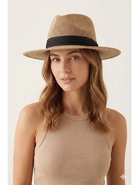 Luminos Butik Hasır Panama Siyah Şapka Siyah Bantlı Yazlık HSR2123 SIYAH