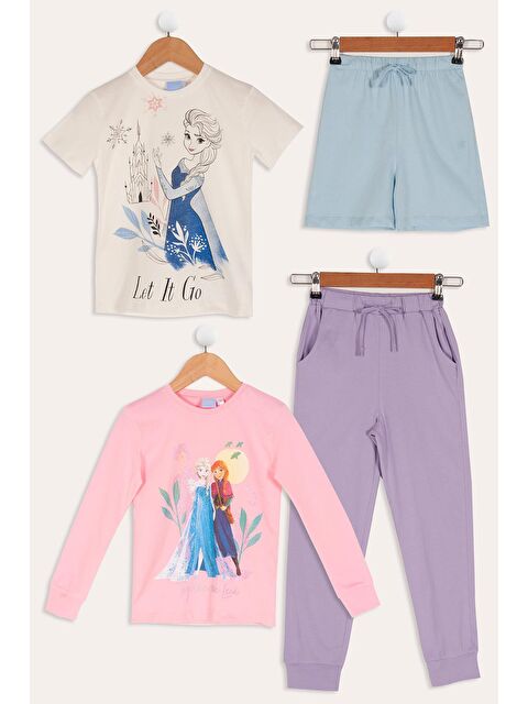 For You Kids 4'Lü Frozen Baskılı Pudra Tshirt Şort Pantolon Takım - S000110841-23490