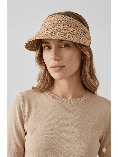 Luminos Butik Hasır Vizör Camel Şapka Geniş Siperlikli Açık Tepeli Yazlık Plaj HSR2127 KAHVERENGI
