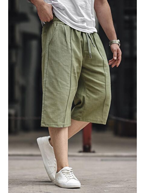 Madmext Haki Erkek Keten Görünümlü %100 Pamuk Kapri Şort 6538 - S000197579-18547