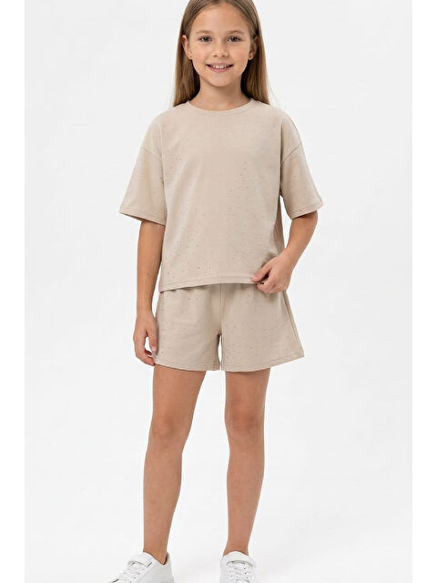 Modanino Kız Çocuk Taş Süslemeli Şortlu Alt-Üst Takım 4-12 Yaş 12561 - S000531740-19966