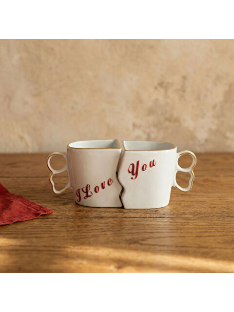 GÜRAL PORSELEN Lovers Hand Made 2li Kalpli Hediyelik Kutulu Kupa Seti 350 cc - S000510665-37646