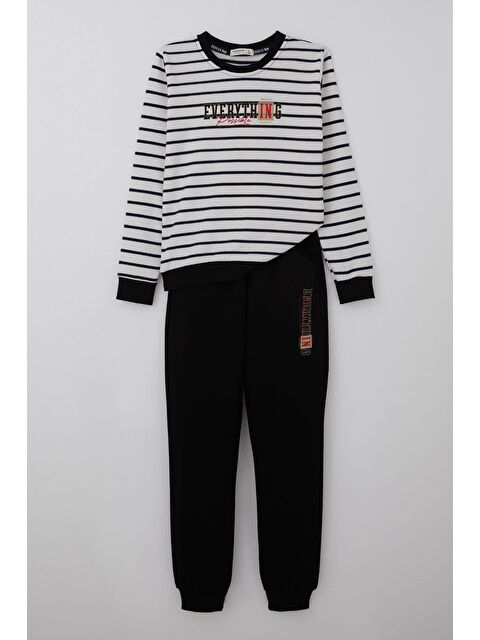 Breeze Erkek Çocuk Eşofman Takımı Yazı Baskılı Çizgili Beyaz (4-8 Yaş) - S000501809-20063