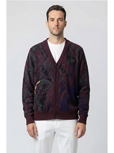 Sabri Özel Giotelli Bordo Regular Fit Desenli Yün Karışımlı Erkek Hırka - S000524280-19951