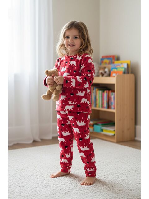 Fullamoda Ev Desenli Polar Unisex Çocuk Pijama Takımı - S000310681-20045