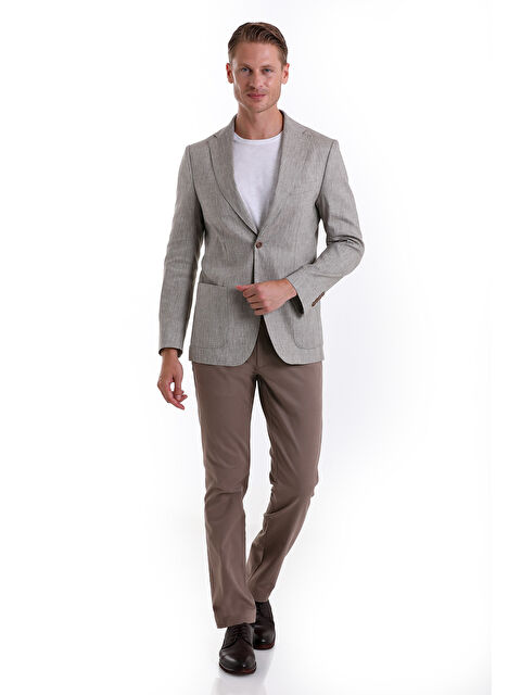 Hatemoğlu Gri Slim Fit Düz Mono Yaka Casual Keten Ceket - S000244901-19413