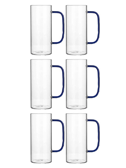 Kitchen Design Lab Mavi Renkli Borosilikat Cam Kulplu Kupa 400 ml 6 Adet - S000429019-26865