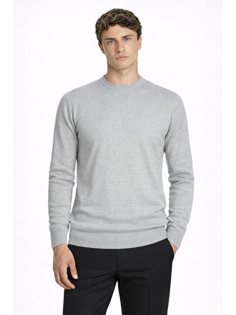 Sabri Özel Gri Standart Fit Yün Karışımlı Bisiklet Yaka Düz Erkek Triko Kazak - S000524283-20600