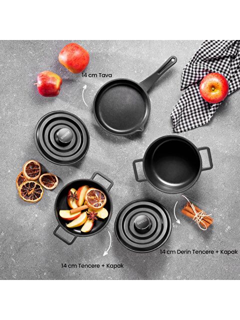 SCHAFER Pro Cast Mini Döküm Tencere Seti 5 Parça-Siyah - S000120704-19351