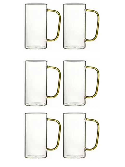 Kitchen Design Lab Sarı Renkli Borosilikat Cam Yuvarlak Kulplu Kupa 400 ml 6 Adet - S000429025-26865