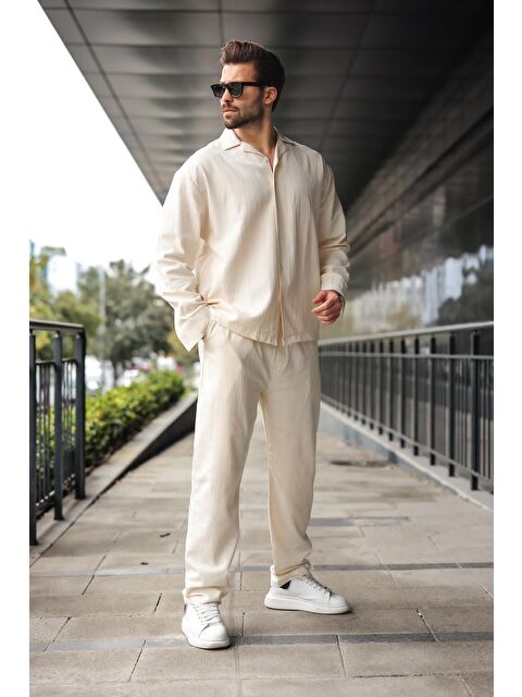 Madmext Ekru Düğmeli Basic Erkek Gömlek Pantolon Takım E7335 - S000482623-19965