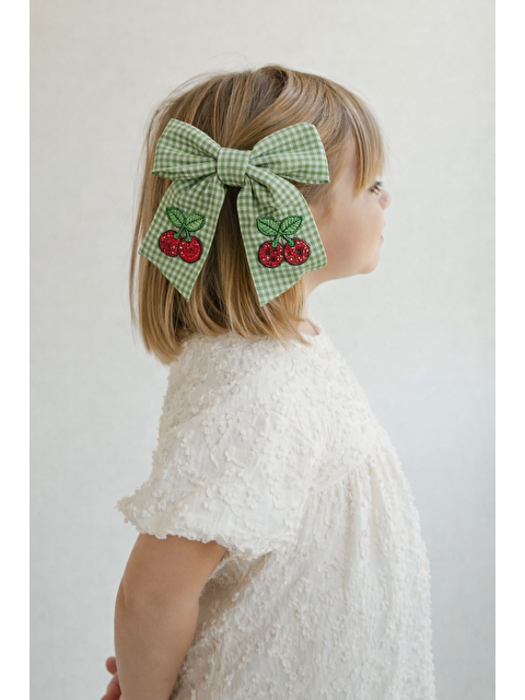 Katia And Bony Kiraz Aksesuarlı Pötikareli Fiyonk Otomat Toka Yeşil