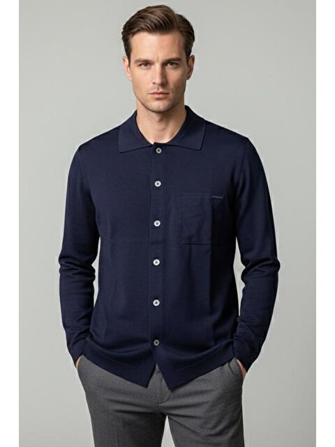 Sabri Özel Giotelli Lacivert Regular Fit Triko Yarım Balıkçı Yaka Erkek Gömlek - S000524284-21164