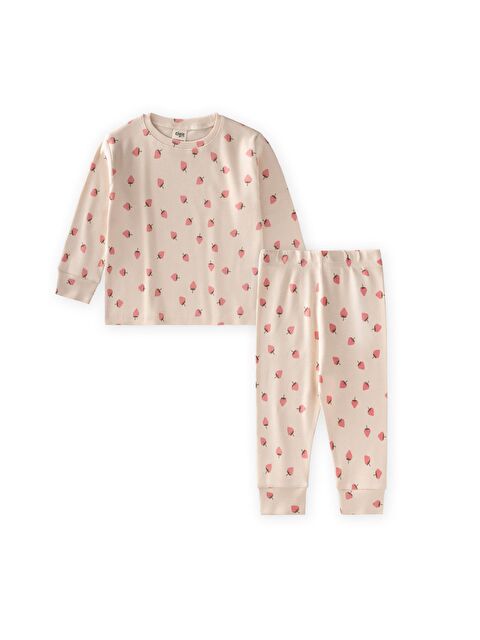 CİGİT Desenli Fitilli Pijama Takım 1-6 Yaş Ekru - S000495557-19965