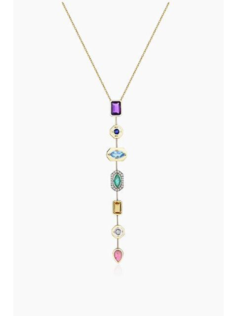 New Obsessions Kristal 7 Taşlı Şans Çakrası Çelik Kolye - S000363478-20076