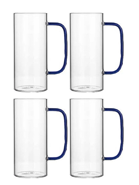 Kitchen Design Lab Mavi Renkli Borosilikat Cam Yuvarlak Kulplu Kupa 400 ml 4 Adet - S000429030-26865