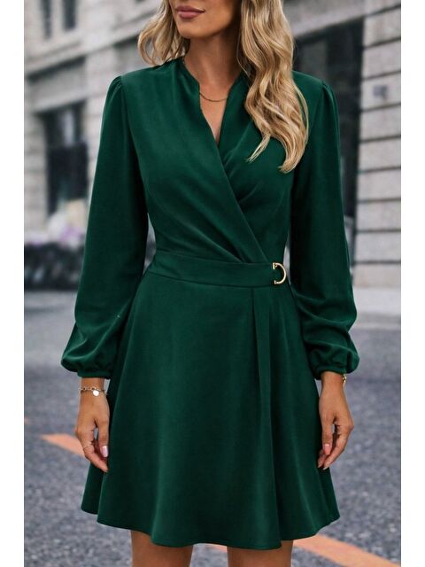 Jane's Kadın Uzun Kollu Hakim V Yakalı Yandan Toka Detaylı Ithal Mini Krep Elbise - S000529053-18194