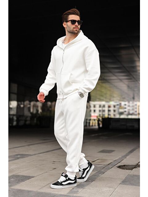 Madmext Ekru Çift Fermuarlı Kapüşonlu Eşofman Takımı E7345 - S000482625-19965