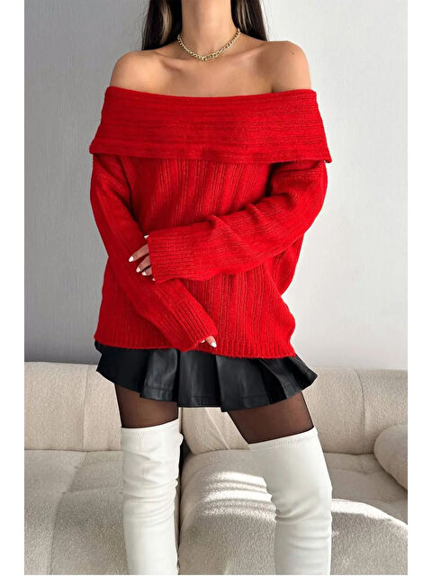 carla10 Kadın Madonna Yaka Triko Kırmızı - S000492453-20045