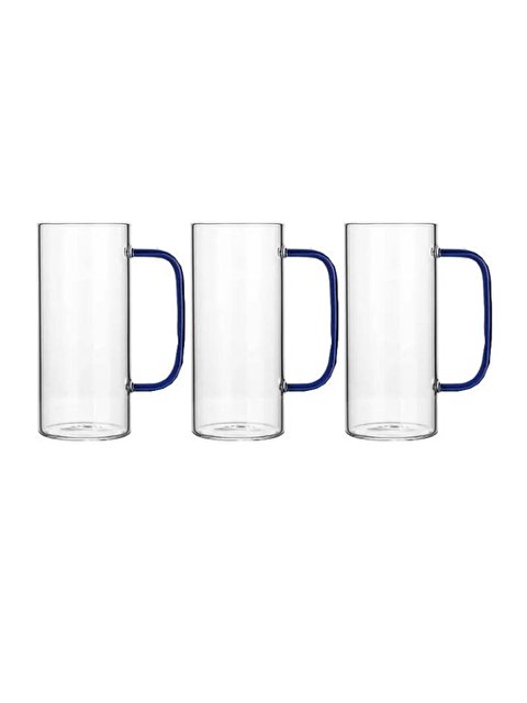 Kitchen Design Lab Mavi Renkli Borosilikat Cam Kulplu Kupa 400 ml 3 Adet - S000429034-26865