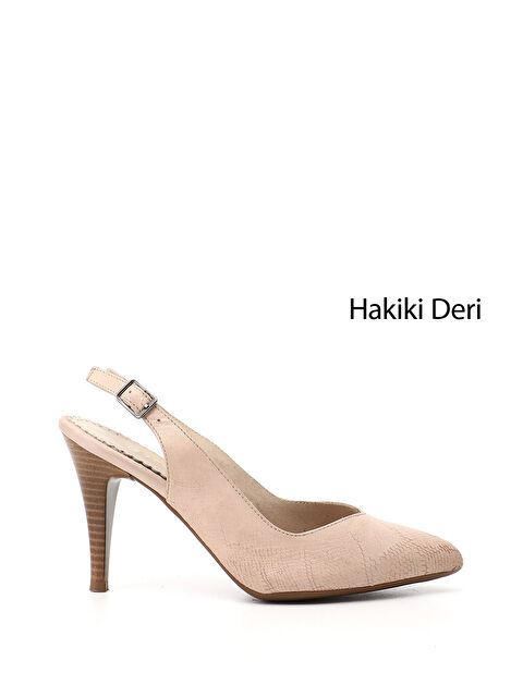 GÖNDERİ(R) Kadın BEJ-TEN RENGİ İnce Topuklu Arkası Açık Hakiki Deri Ayakkabı - S000493438-17