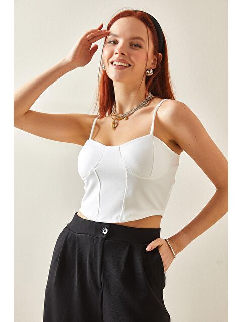 Xhan Beyaz Balenli & Askılı Crop Bluz 5YXK2-48201-01 - S000159252-20063