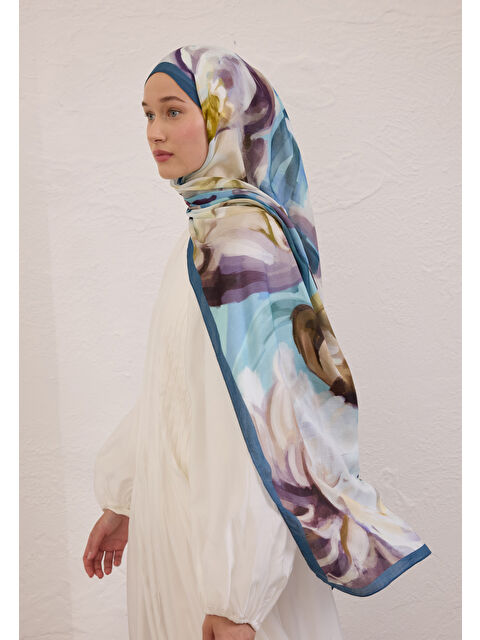 Fresh Scarfs Gardenıa Desen Rami Şal Okyanus - S000420428-17234