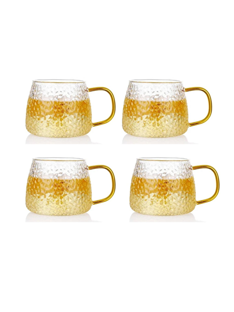 Kitchen Design Lab Sarı Kulplu 350 ml Cam Fincan 4 Adet 2222 - S000429038-26865